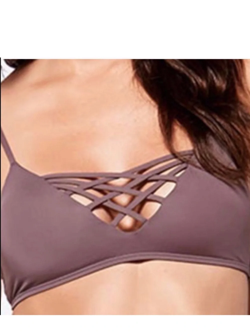 L*Space Jamie Bikini Top Small PEB Brown Strappy Criss Cross Back Triangle Small